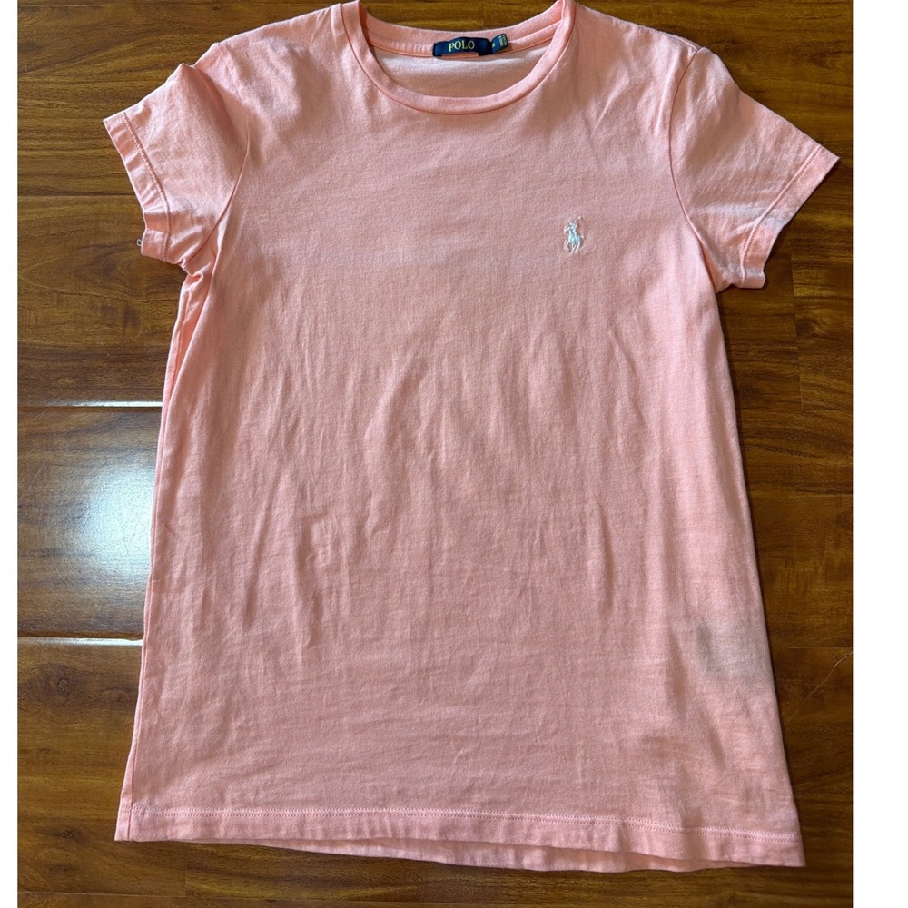 Polo Ralph Lauren Womens Peach Pink Short Sleeve Crewneck Pony Logo Tee M